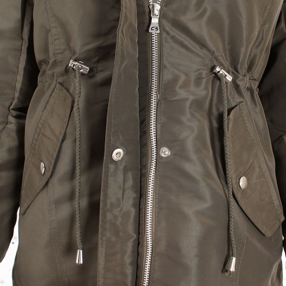 Olive Faux Fur Hooded Sherpa Lined Jacket - Picture 6 of 11